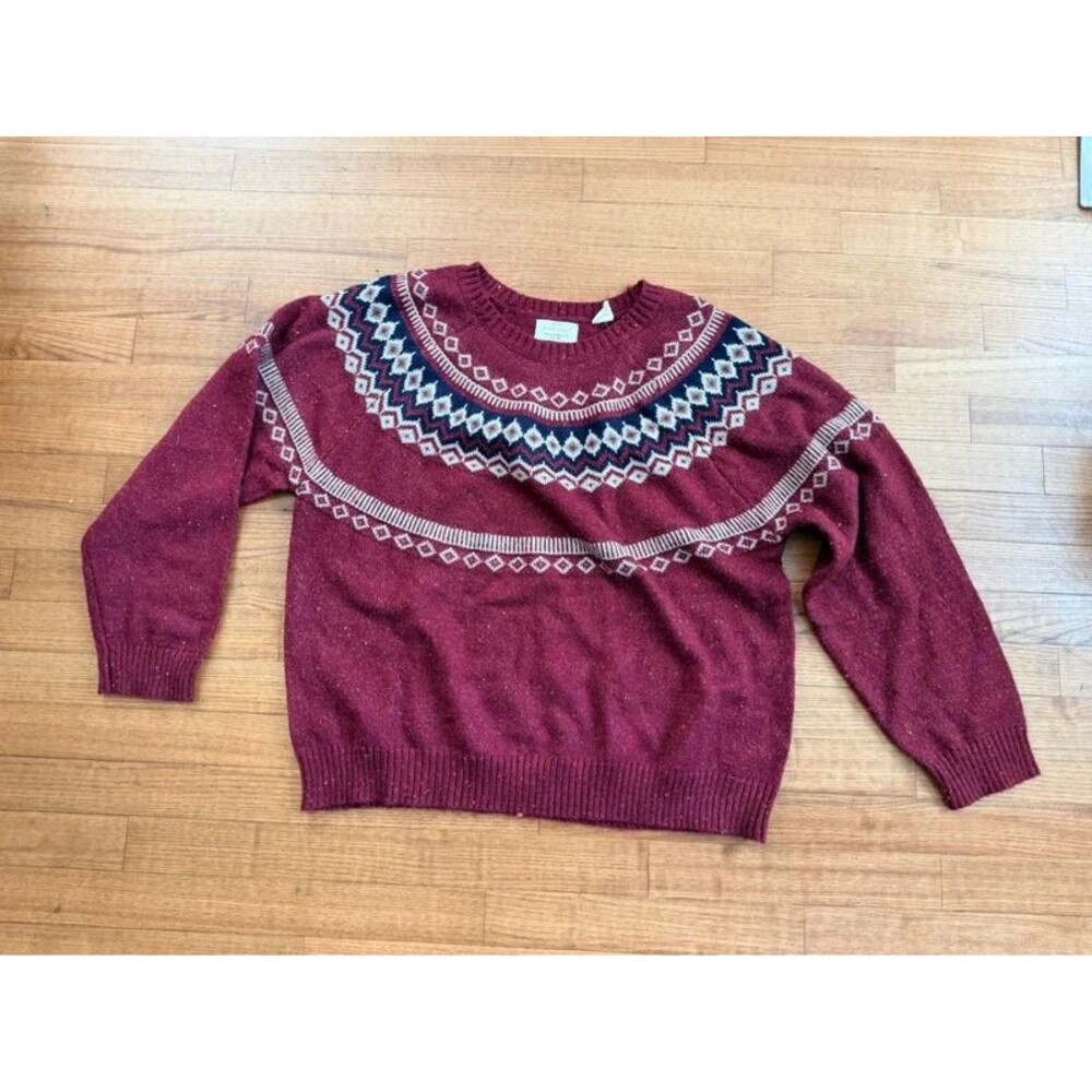Weatherproof VTG XXL Sweater Fair Isle Nordic Burgundy Knit Crewneck Pullover